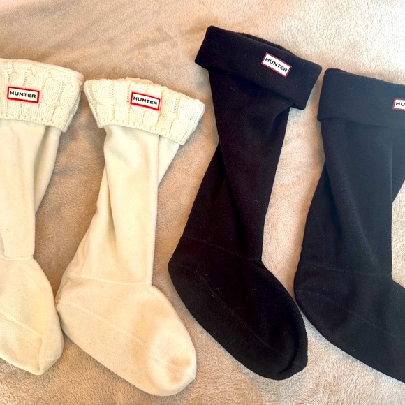 Hunter Accessories - 2 pairs Hunter Women's Welly Socks, Tall - size L - Black and Cream (cable knit)